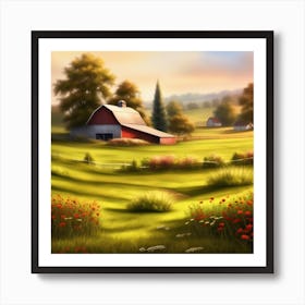 Peaceful Farm Meadow Landscape (55) Art Print