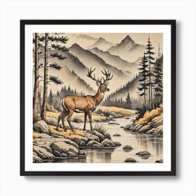 Deer In The Mountains Art Print