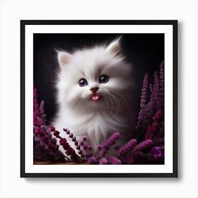 White Kitten In A Basket Art Print