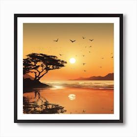 Sunset At The Beach 1 Art Print