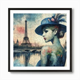 Abstract Puzzle Art French woman in Paris 1 Art Print