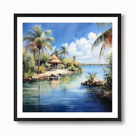 AI Caribbean Dreams in Watercolour Art Print