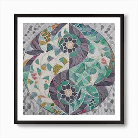Firefly Beautiful Modern Intricate Floral Yin And Yang Japanese Mosaic Mandala Pattern In Gray, And (3) Art Print