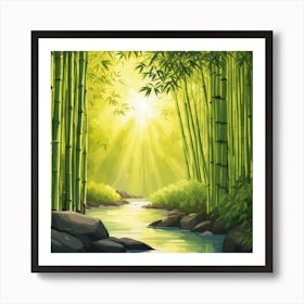 A Stream In A Bamboo Forest At Sun Rise Square Composition 324 Art Print