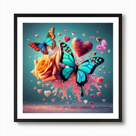 Butterflies And Roses Art Print