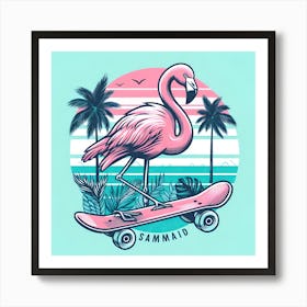 Flamingo On Skateboard 1 Art Print