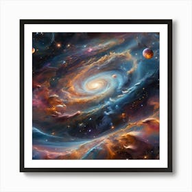 a breathtaking celestial scene with swirling galaxies, shimmering stars, and a nebula painting the cosmic canvas. Art Print
