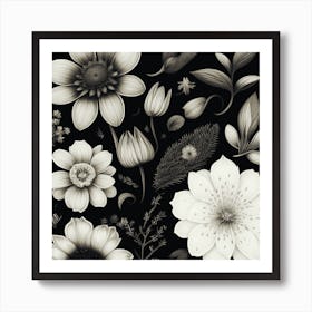 Black And White Flowers 4 Art Print