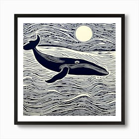 Whale Print Linocut 2 Art Print