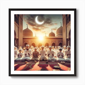 Muslims Praying In Mosque Ramadan Poster