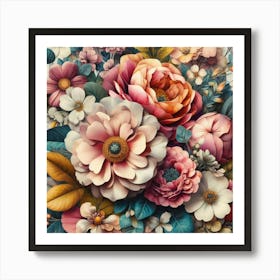 Vibrant Floral Collage Featuring Oversized Blossoms And Foliage, Style Mixed Media Collage 2 Art Print