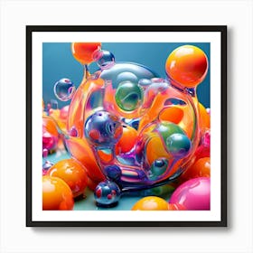 3d Bubbles Colors Dimensional Objects Illustrations Shapes Plants Vibrant Textured Spheric (16) Art Print