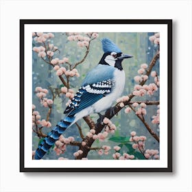 Ohara Koson Inspired Bird Painting Blue Jay 3 Square Art Print