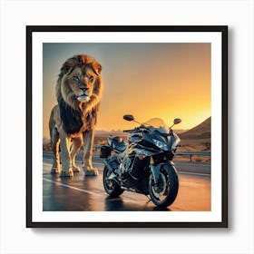 Lion And Motorcycle Affiche