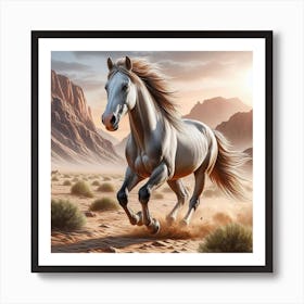 Horse Running In The Desert Art Print