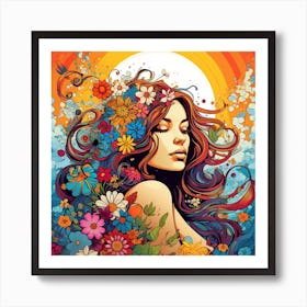 Maraclemente Hippie Woman Cartoonish Vibrant Colors Surrounded 1 Art Print