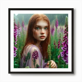 Portrait Of A Girl In The Rain Art Print