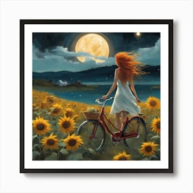 Moonlit Bohemia Whimsical Painting Of A Serene Night Scene (1) Art Print