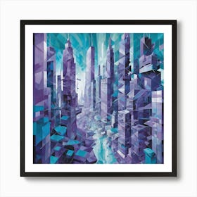 Futuristic Cityscape Cubism Style Art Print