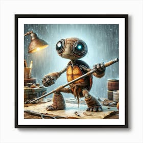 Turtle In The Rain Art Print