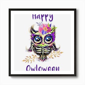 Happy Owloween Owl Witch Art Print