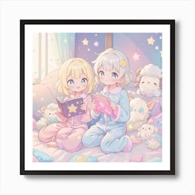 Two Girls In Pajamas 1 Art Print