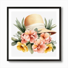 Hat And Flowers Art Print