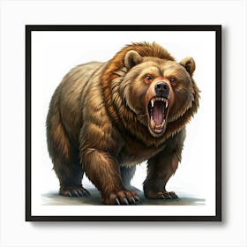 A Roaring Brown Bear With Sharp Claws Art Print