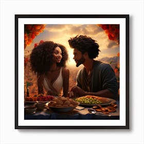 Realistic Two Black Couples Long Hair Curly Afro Art Print