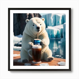 Polar Bear With Beer Art Print