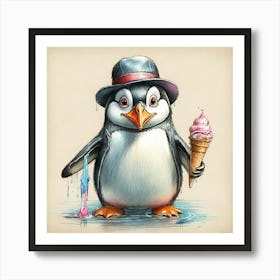 Penguin With Ice Cream Art Print