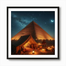 Bedouin Tent Infront Of Pyramid At Night 1 Art Print