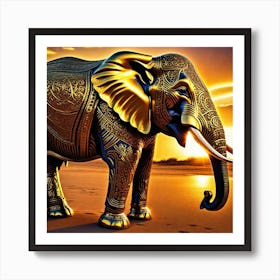 Golden Elephant At Sunset Art Print