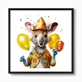 Kangaroo With Balloons 1 Art Print