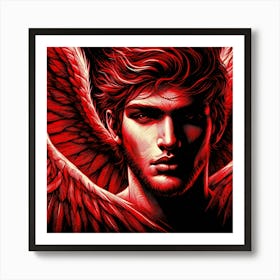 Angel Portrait In Red And Black Color Drawing Art Print