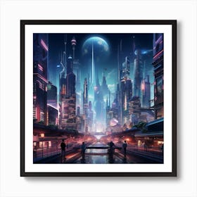 The Metropolis Of Tomorrow Neon Lit Skyscrapers 1 Poster