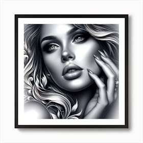 Beautiful Woman In Black And White Art Print