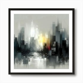 Abstract painting Of Cityscape And Skyline At Sunset Art Print