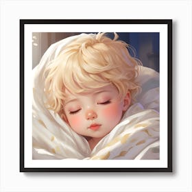 Cute Baby Sleeping In Bed Art Print