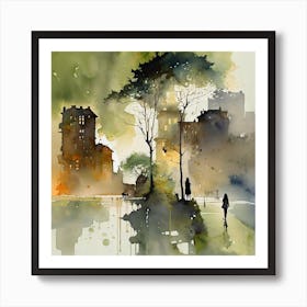 Watercolor Of A City Art Print