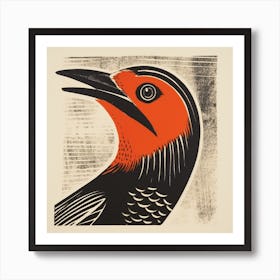 Retro Bird Lithograph Woodpecker 1 Art Print