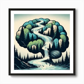 Brain Waterfall Trees Art Print