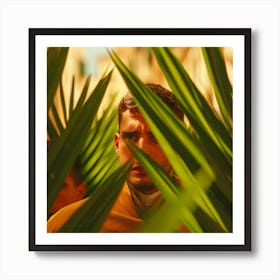 Man In Front Of Palm Leaves Art Print