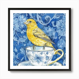 Yellow Finch On A Teacup Art Print