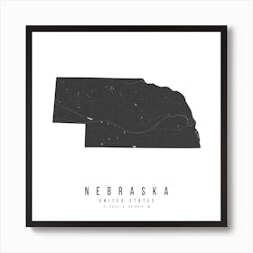 Nebraska Mono Black And White Modern Minimal Street Map Square Art Print