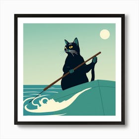 Black Cat Fishing Art Print