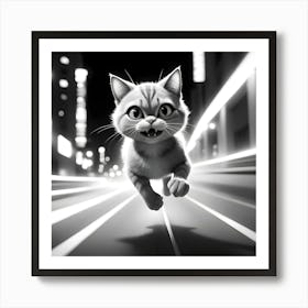 Cat Running In The City 1 Art Print