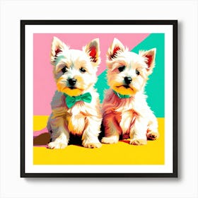 West Highland White Terrier Pups, This Contemporary art brings POP Art and Flat Vector Art Together, Colorful Art, Animal Art, Home Decor, Kids Room Decor, Puppy Bank - 164th Art Print