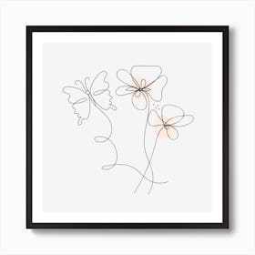 Beautiful butterfly & drawing minimalist flower illustration Art Print