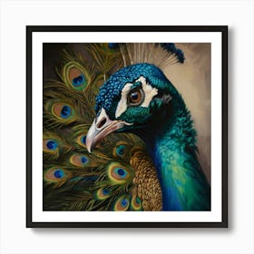 Default The Painting Portrays A Majestic Peacock With Its Vibr 3 Art Print